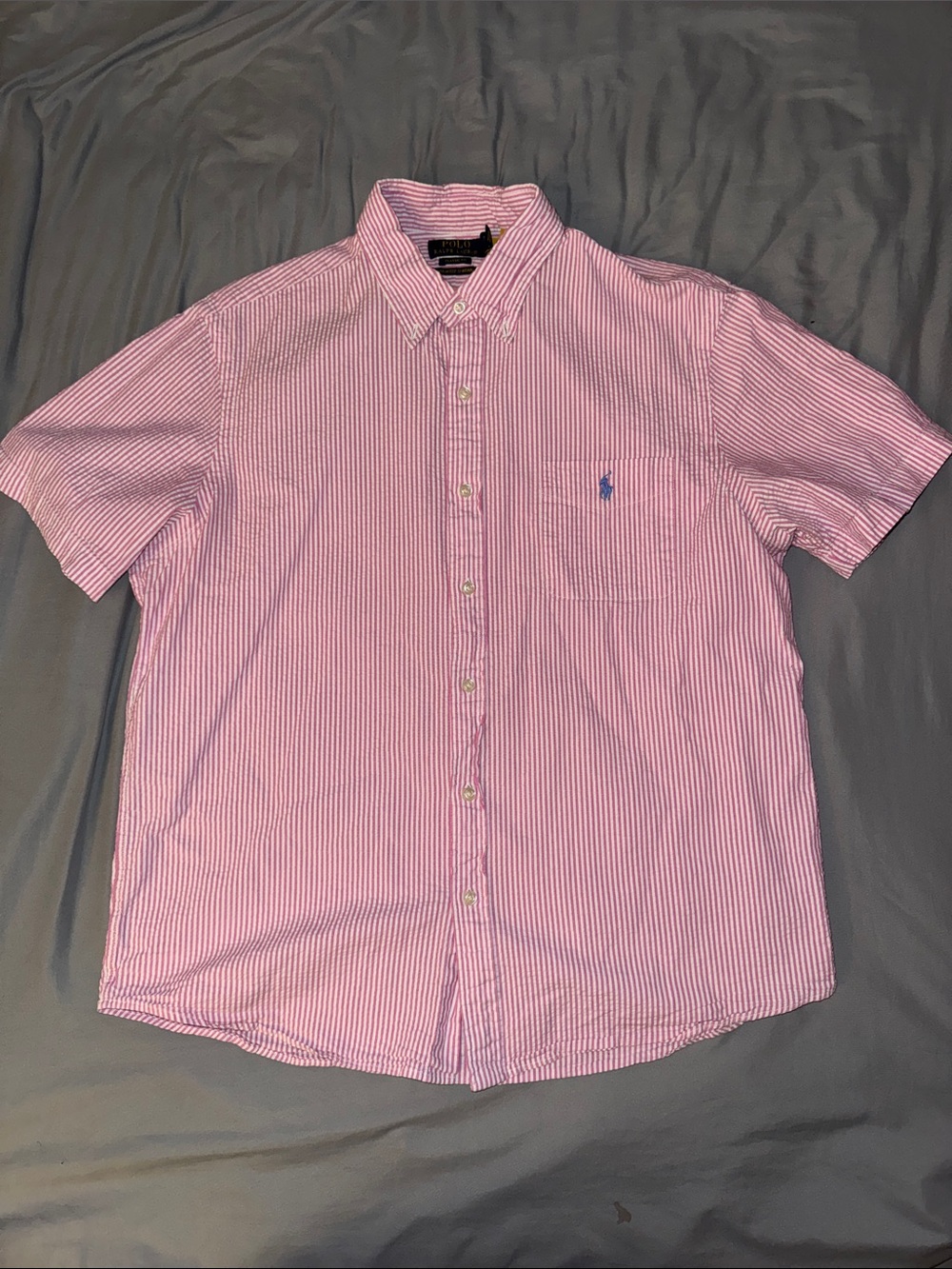 Polo Ralph Lauren Pink White Striped Seersucker Polo